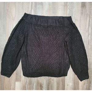 Noisy May Knit Crochet Black Sweater Size Medium Off Shoulders Boho